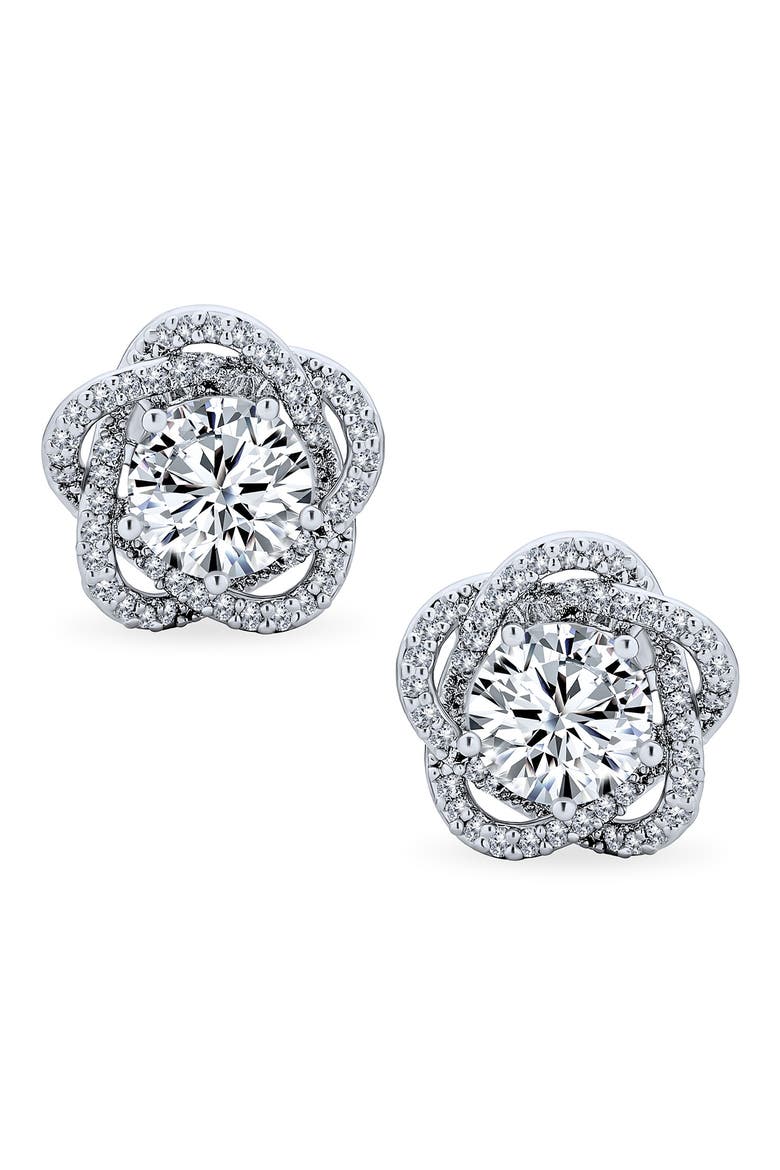 Bridal Rose CZ Clip-On Earrings, Main, color, CLEAR