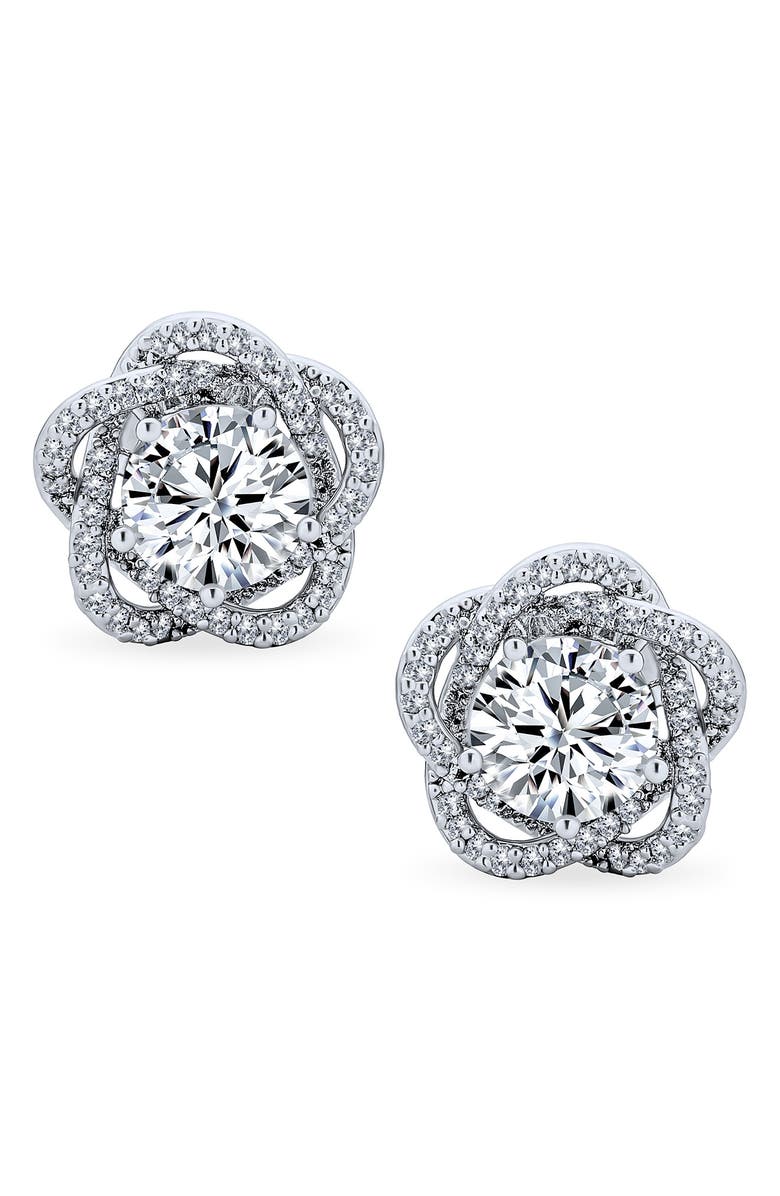 BLING JEWELRY Bridal Rose CZ Clip-On Earrings, Main, color, Clear