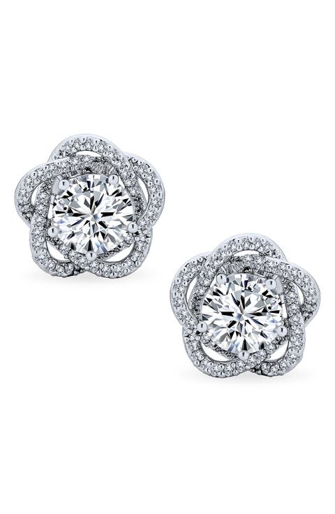Bridal Rose CZ Clip-On Earrings