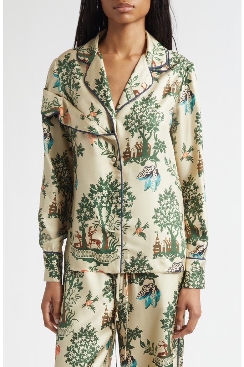 Deconstructed Silk Pajama Top, Main, color, BEIGE MULTI