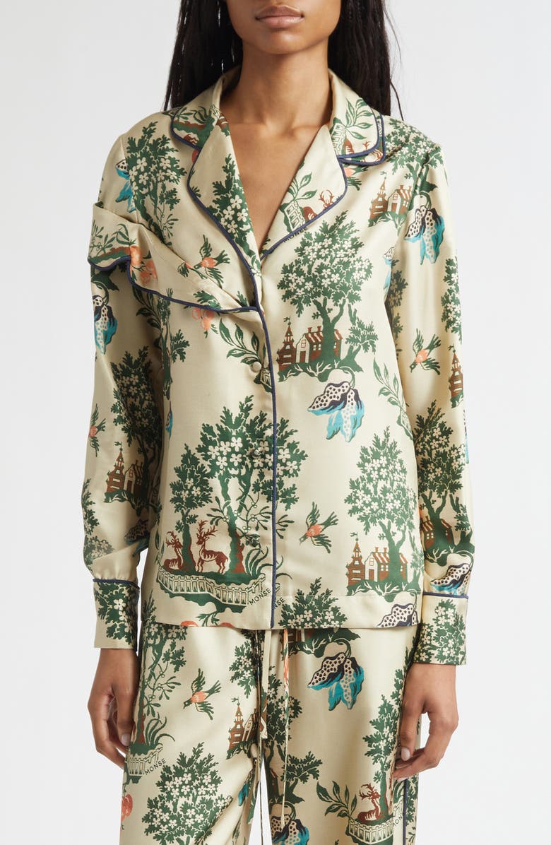 MONSE Deconstructed Silk Pajama Top, Main, color, Beige Multi