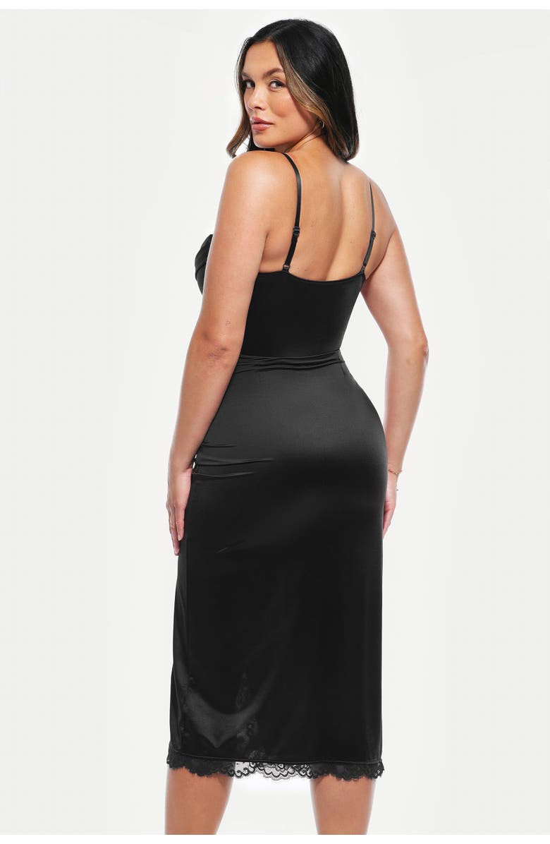 Popilush Lace Trim Sculpting Floral-Print Midi Dress, Alternate, color, Classic Black