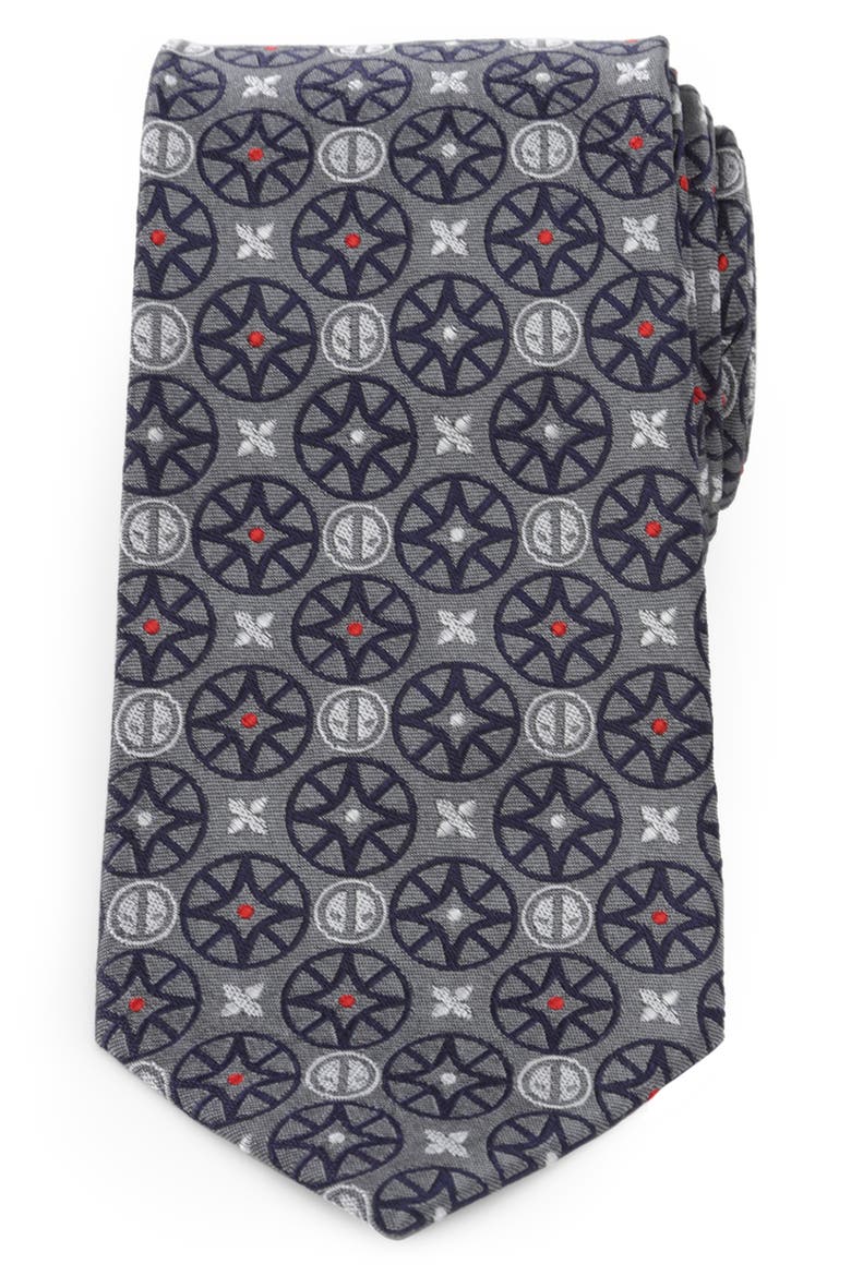 x Marvel Deadpool Medallion Silk Tie, Main, color, GRAY