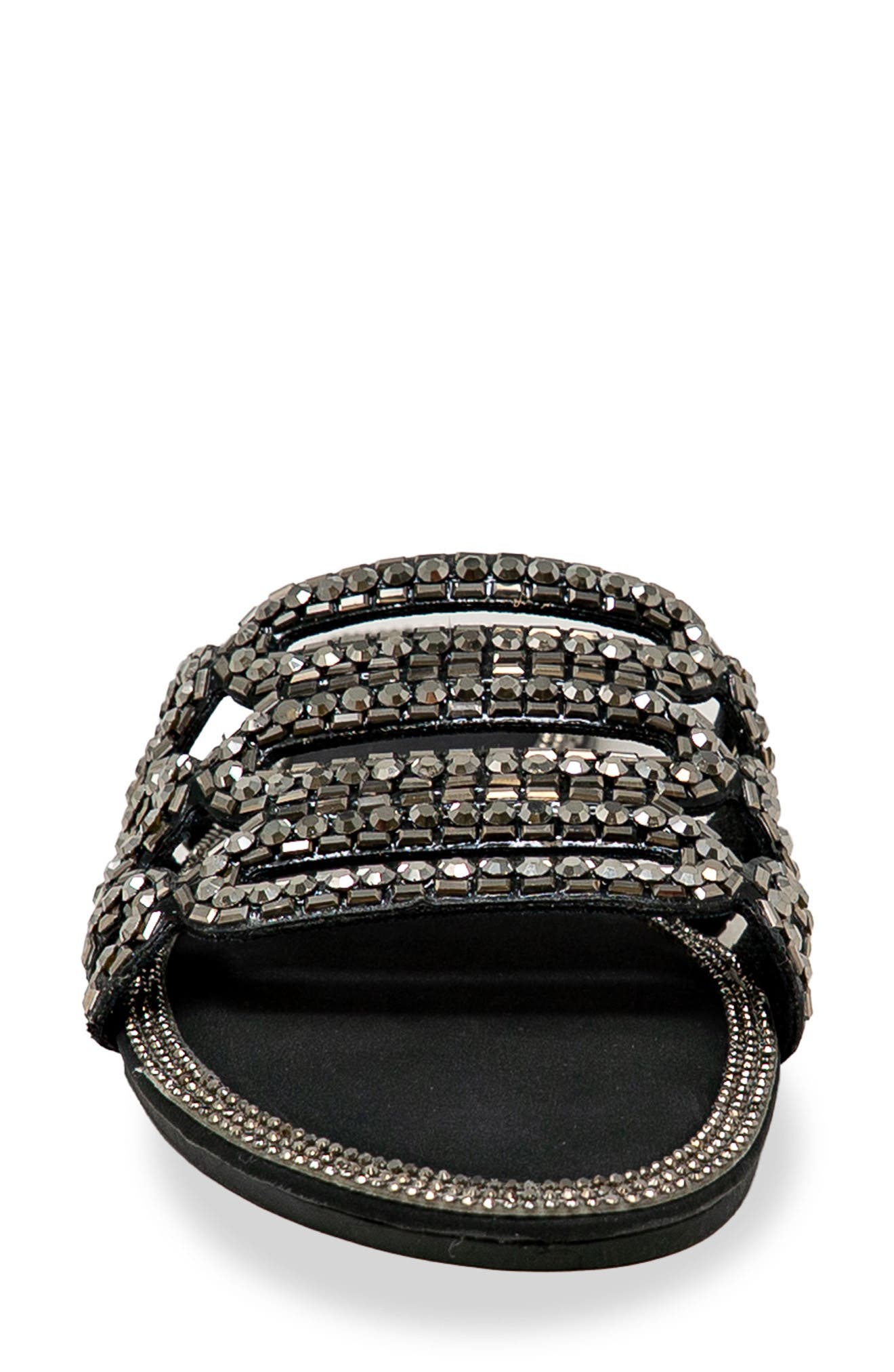CHASE AND CHLOE Rhinestone Embellished Slide Sandal, Alternate, color, Black Pu
