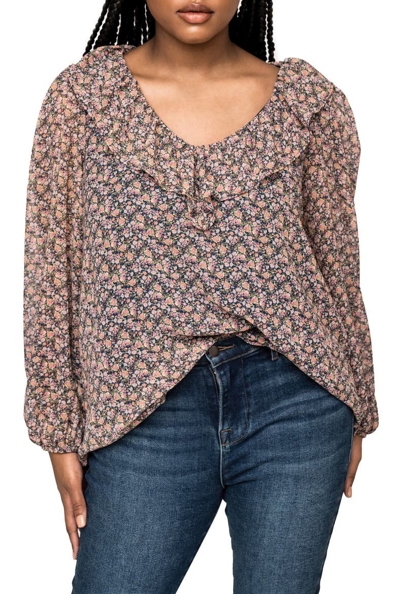 Gigi V-Neck Long Sleeve Floral Top, Main, color, MULTI PNK POSIE PRT