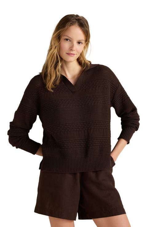 Cotton Mixed Stitch Johnny Collar Sweater