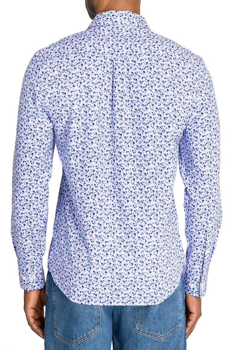Slim Fit Ditsy Floral Recycled 4-Way Stretch Performance Long Sleeve Shirt, Alternate, color, LILAC