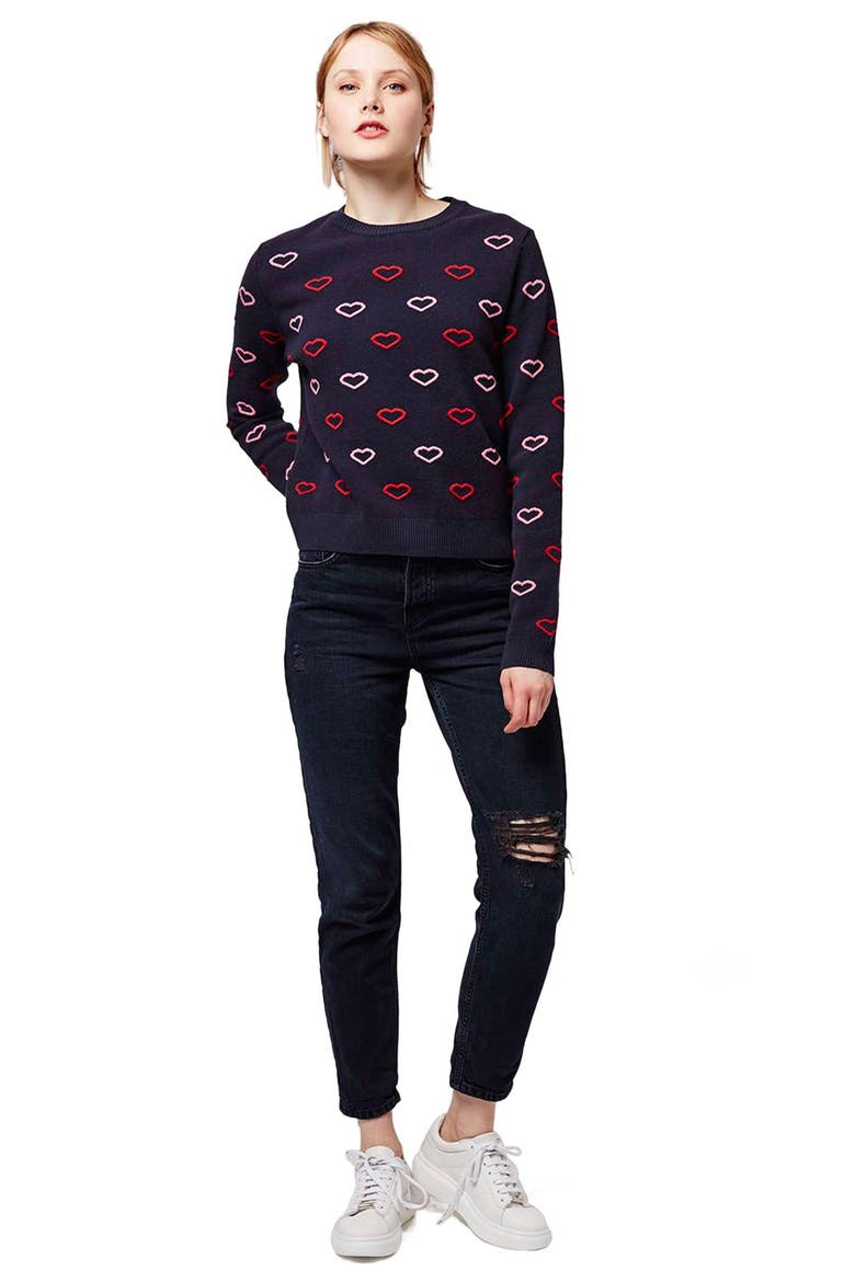 Embroidered Heart Sweater, Alternate, color, NAVY BLUE