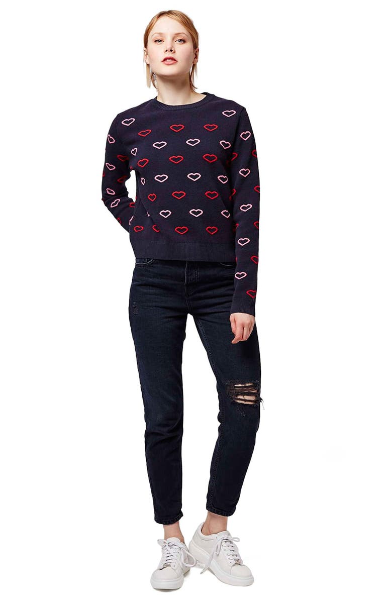 Topshop Embroidered Heart Sweater, Alternate, color,