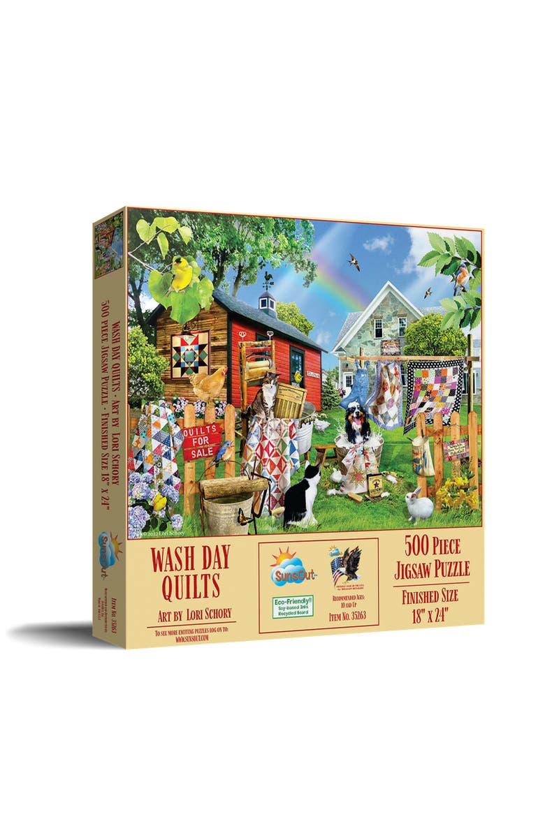 Sunsout Wash Day Quilts 500 piece Jigsaw Puzzle for Adults, Main, color, Multicolor