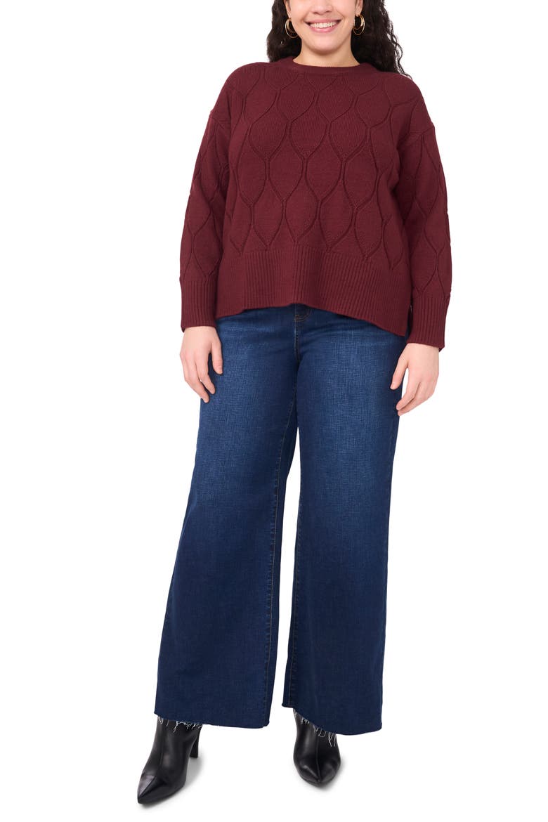 Textured Crewneck Sweater, Alternate, color, CRISP MERLOT