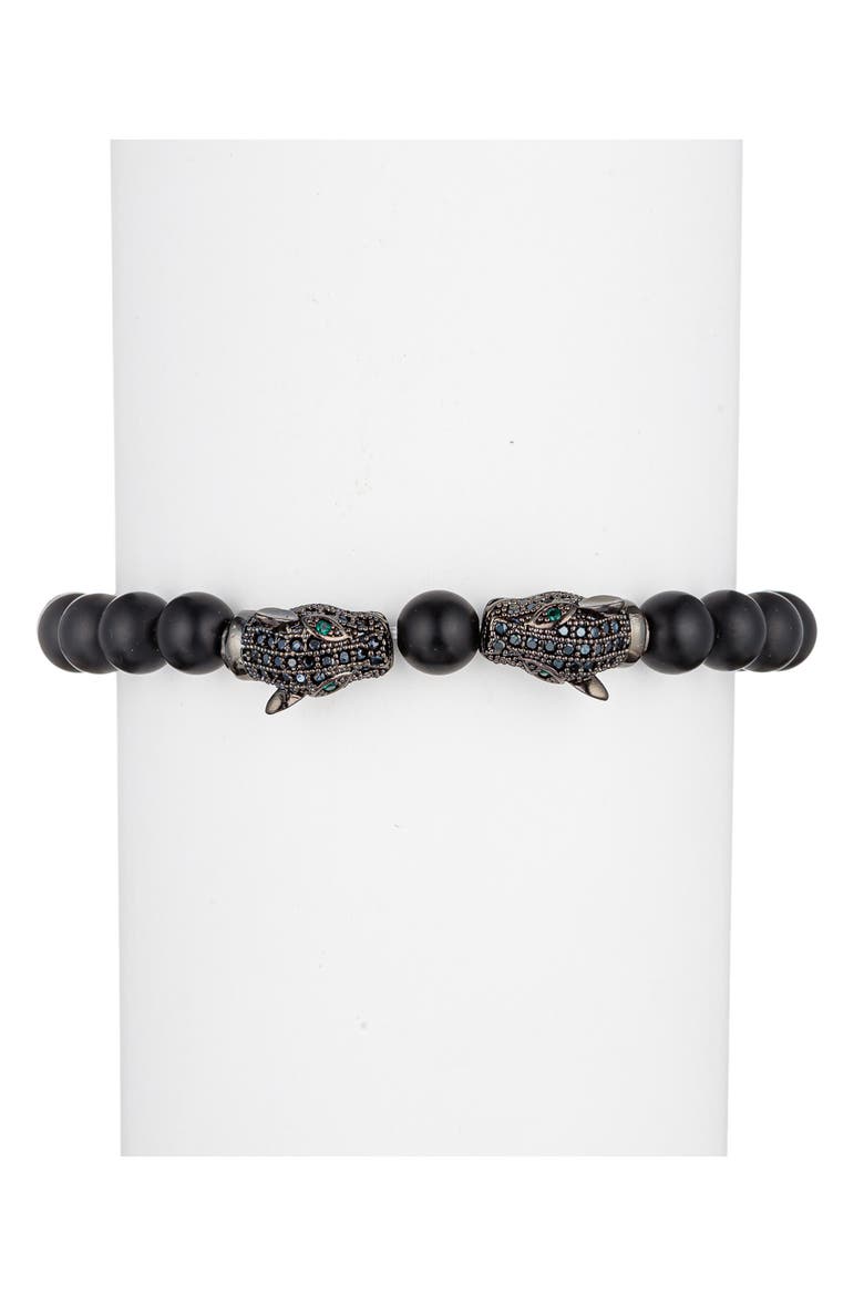 Men's Leopard Head Beaded Bracelet, Alternate, color, BLACK