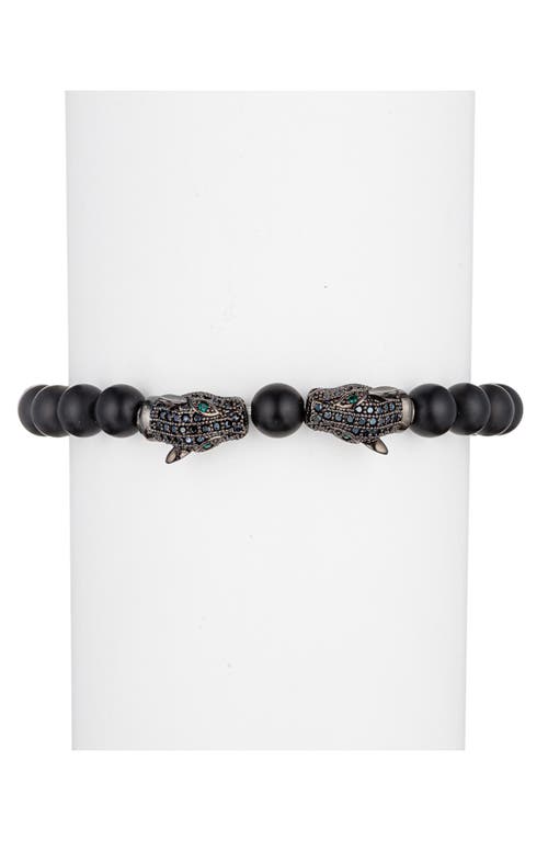 Eye Candy Los Angeles Leopard Head Beaded Bracelet In Black