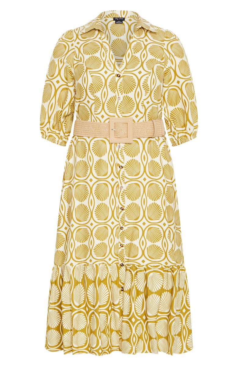 City Chic Anna Border Print Belted Cotton Maxi Dress, Alternate, color, Seashells