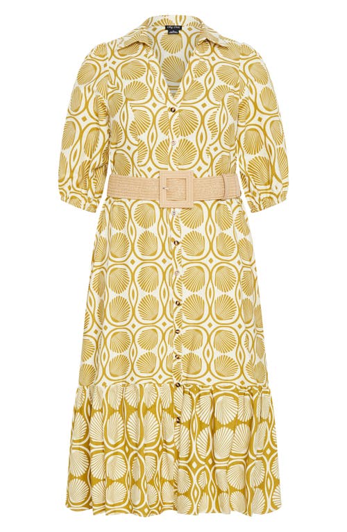City Chic Anna Border Print Belted Cotton Maxi Dress