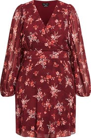 City Chic Mariella Long Sleeve Faux Wrap Dress