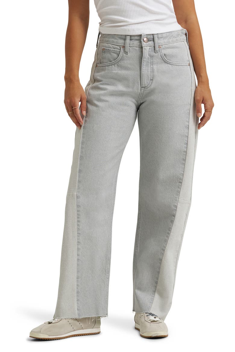 Rider Low Slung Mid Rise Raw Hem Barrel Leg Jeans, Main, color, DUSK GRAY