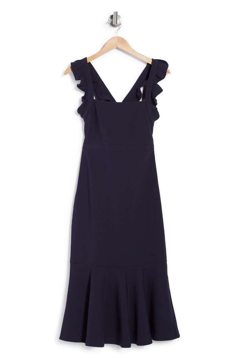 Hara Ruffle Strap Midi Dress, Alternate, color, NAVY