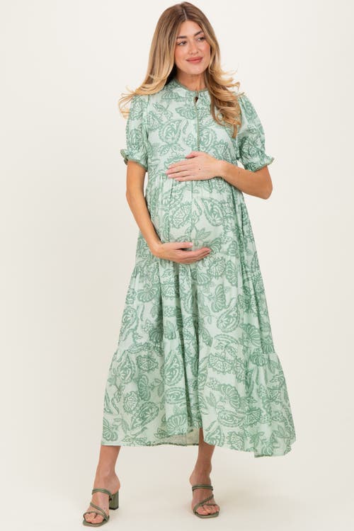 Pinkblush Paisley Print Tiered Midi Dress In Green