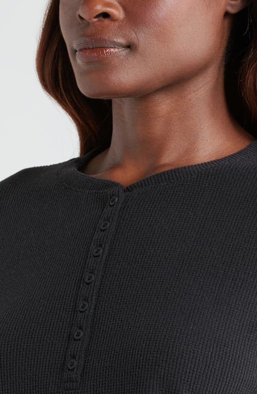 Zella Cozy Rib Henley In Black