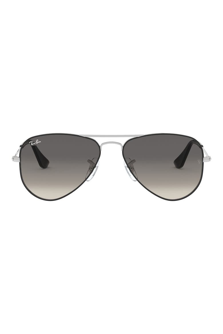 Junior 50mm Aviator Sunglasses, Main, color, SILVER/ BLACK/ GREY GRADIENT