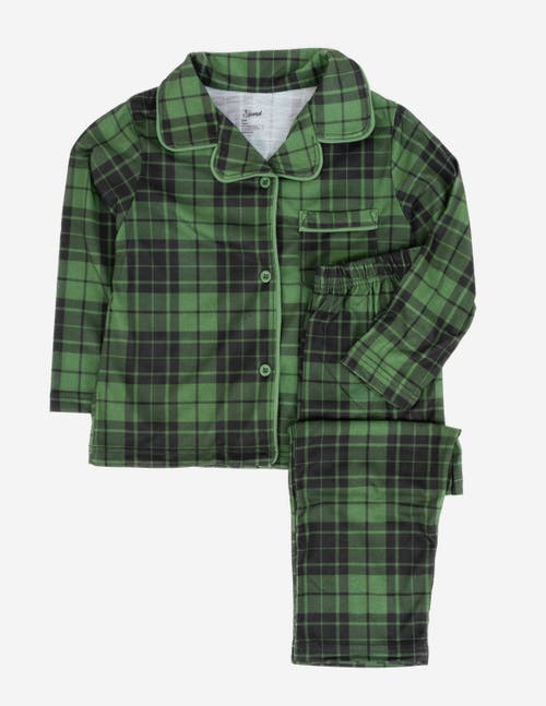 Leveret Kids Button-front Flannel Printed Holiday Pajama Set In Green