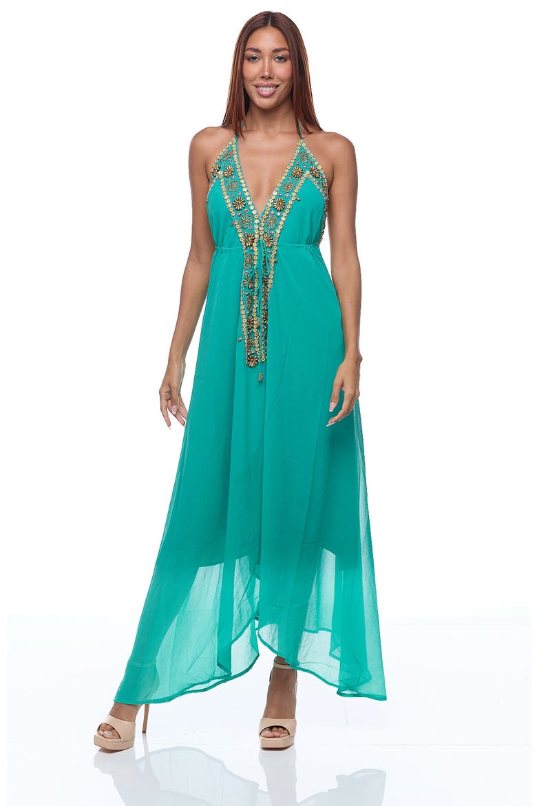 Embellished Halter Cover-Up Dress, Alternate, color, GREEN