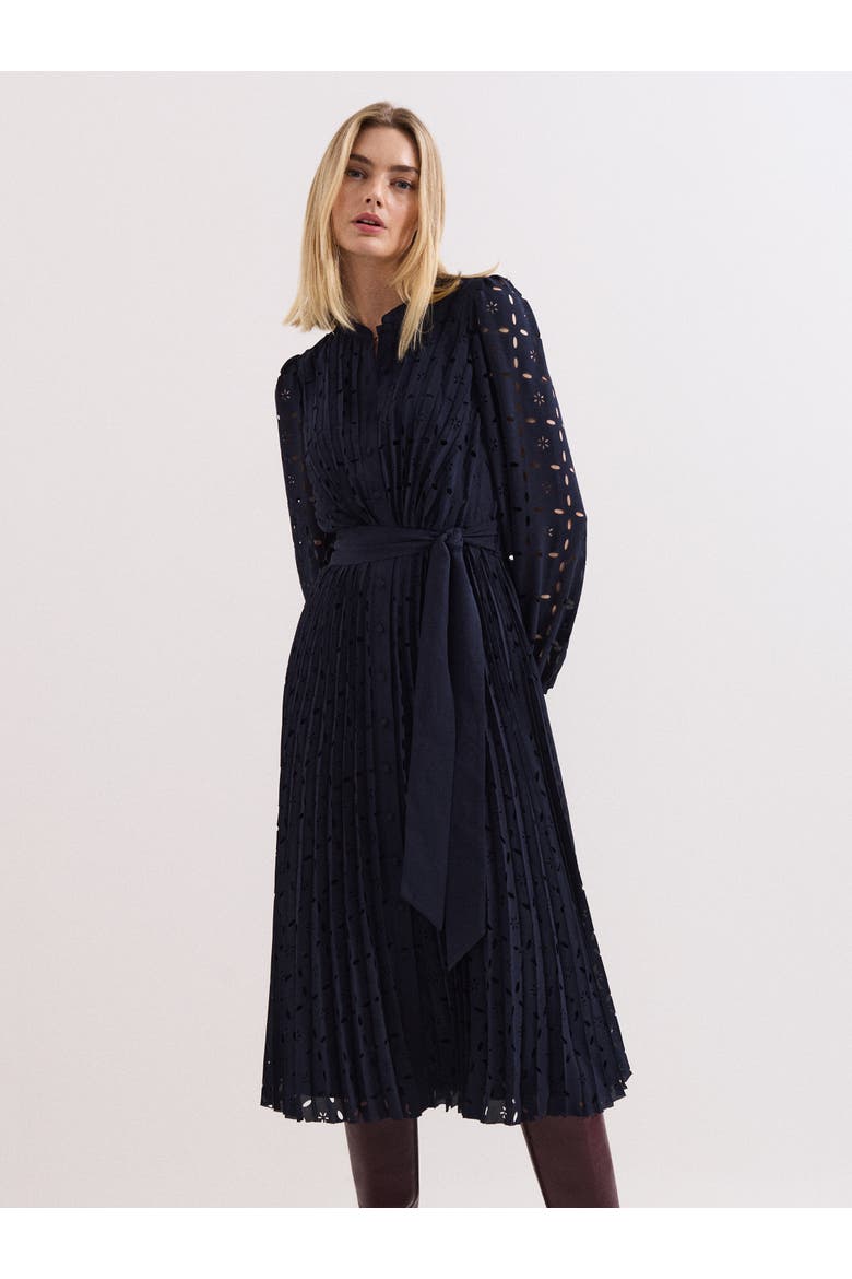 Marina Pleated Midi Dress, Alternate, color, Navy