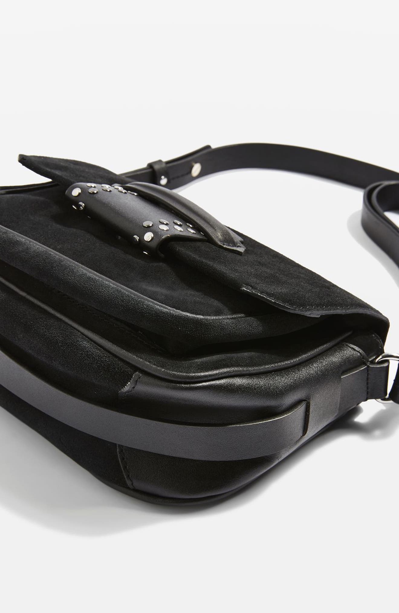 Topshop Premium Leather & Suede Crossbody Bag, Alternate, color, 