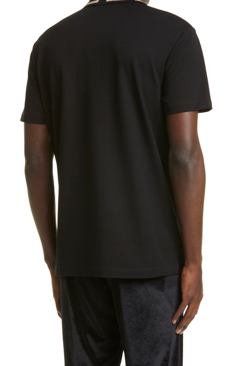 Versace Metallic Greca Collar Piqué Polo, Alternate, color,