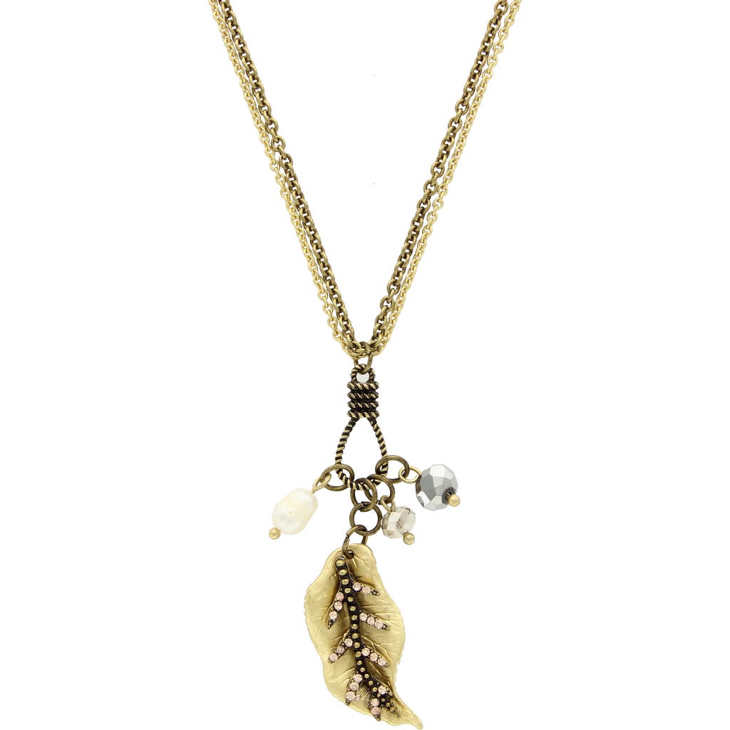 OLIVIA WELLES Leaf & Imitation Pearl Pendant Necklace in Matte Gold /Oxidized Brass at Nordstrom Rack