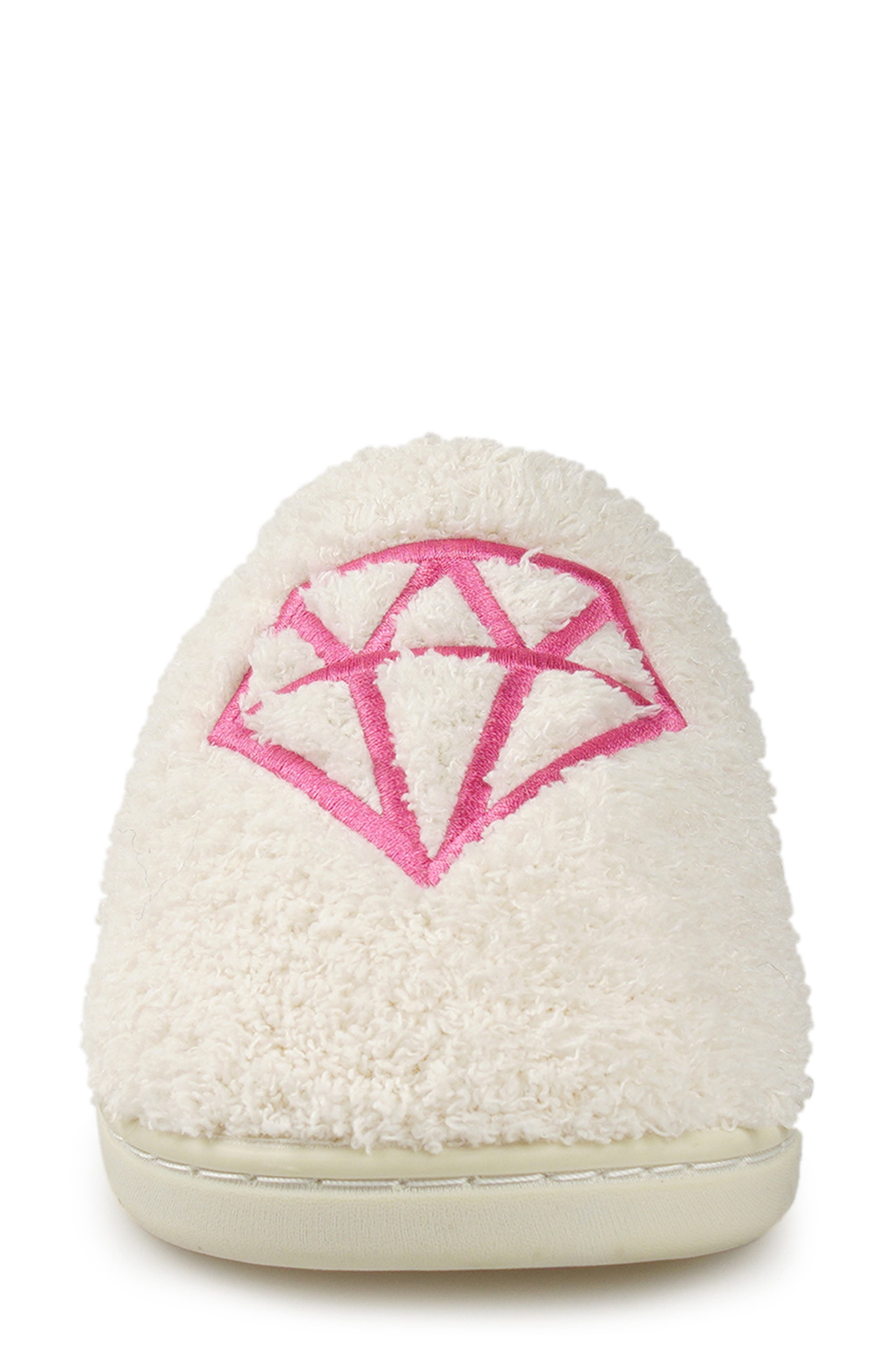 ROCK AND CANDY Embroidered Faux Fur Scuff Slippers, Alternate, color, White Fabric