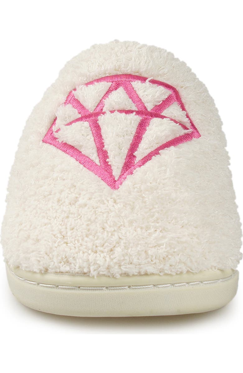 ROCK AND CANDY Embroidered Faux Fur Scuff Slippers, Alternate, color, White Fabric