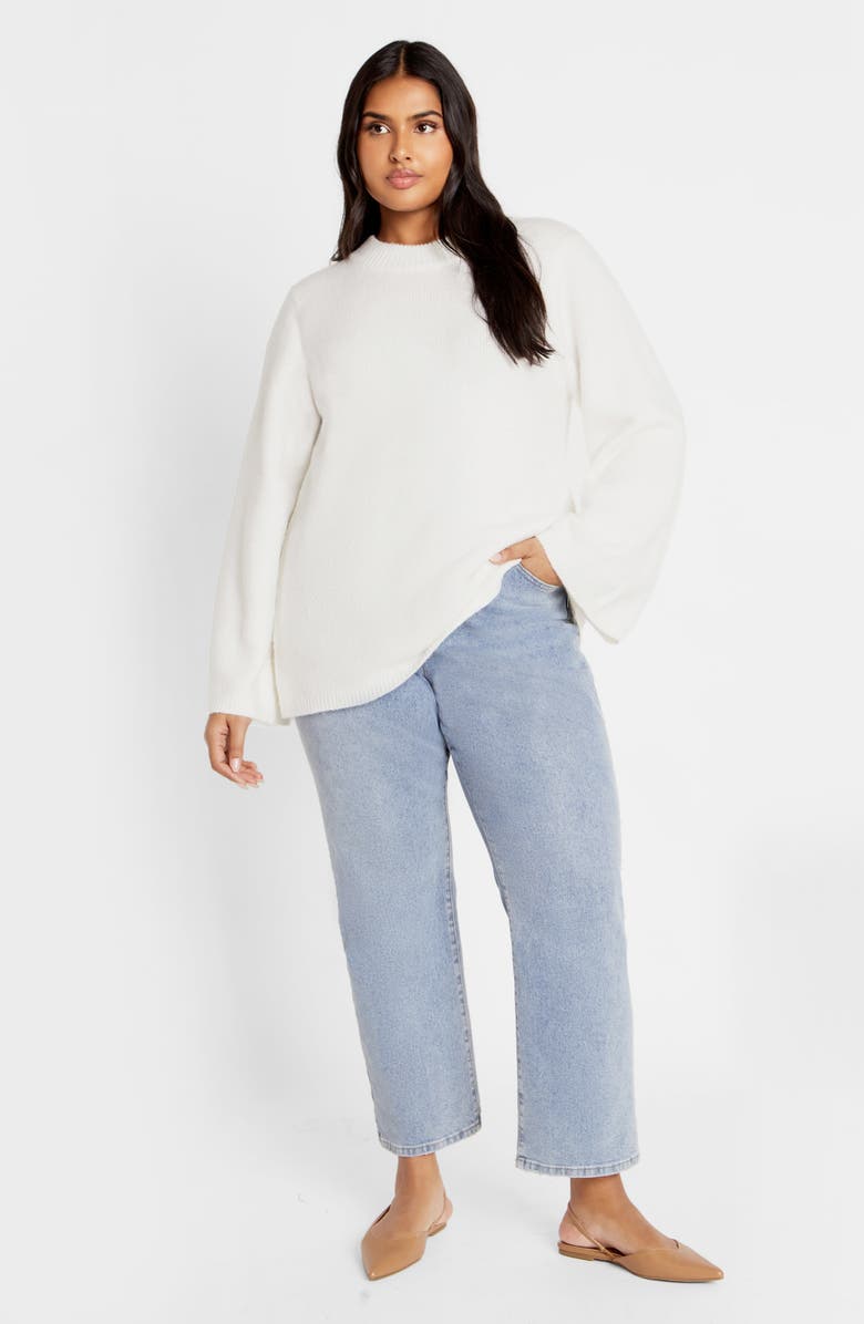 City Chic Bow Back Bell Sleeve Sweater, Alternate, color, Ivory