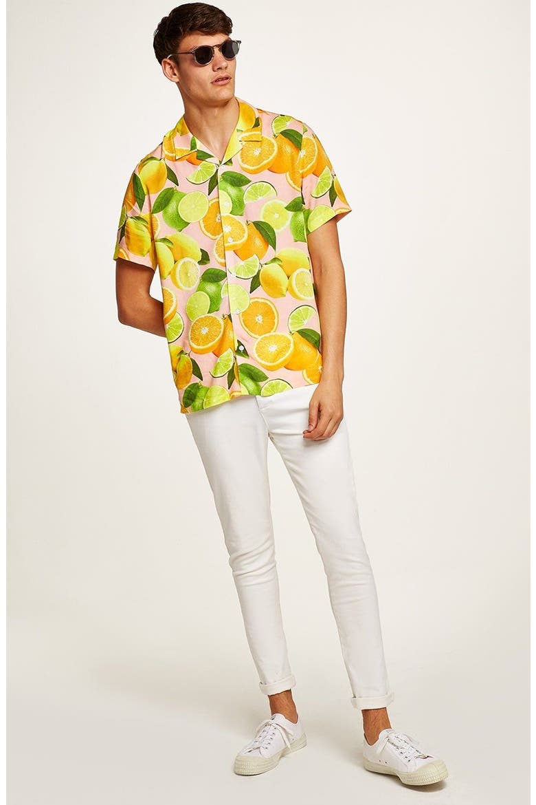 Lemon Print Camp Shirt, Alternate, color, PINK MULTI