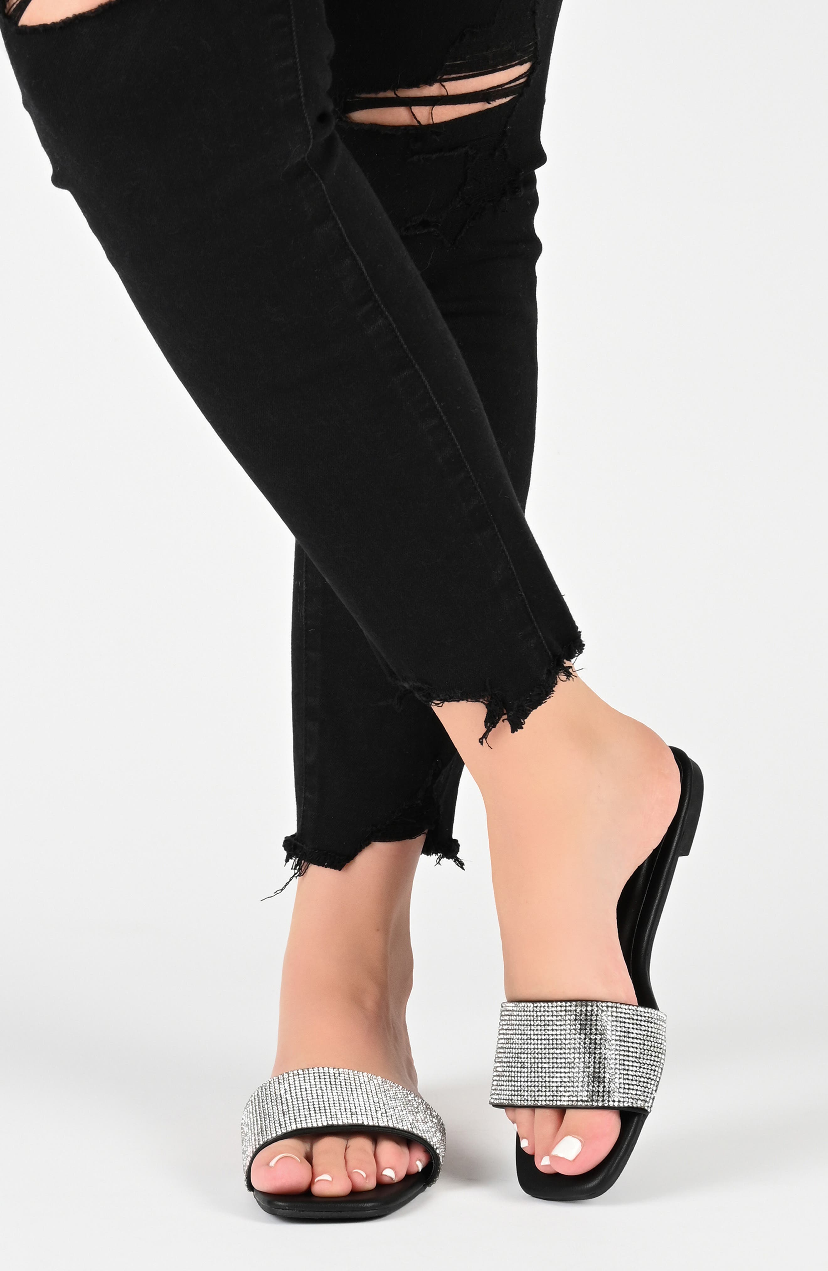 Grayce Square-Toe Slide, Alternate, color, SILVER