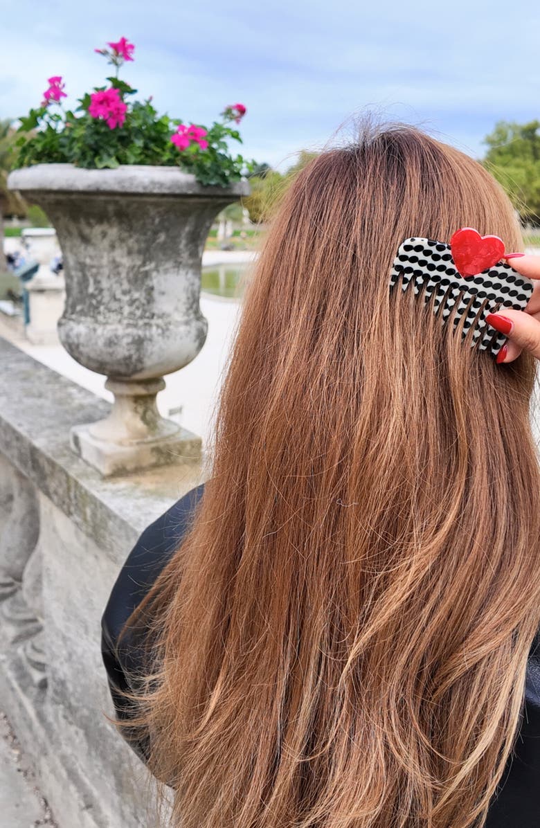 Solar Eclipse Hand Painted Polka Dot Comb & Heart Claw Clip Set, Alternate, color, Multi