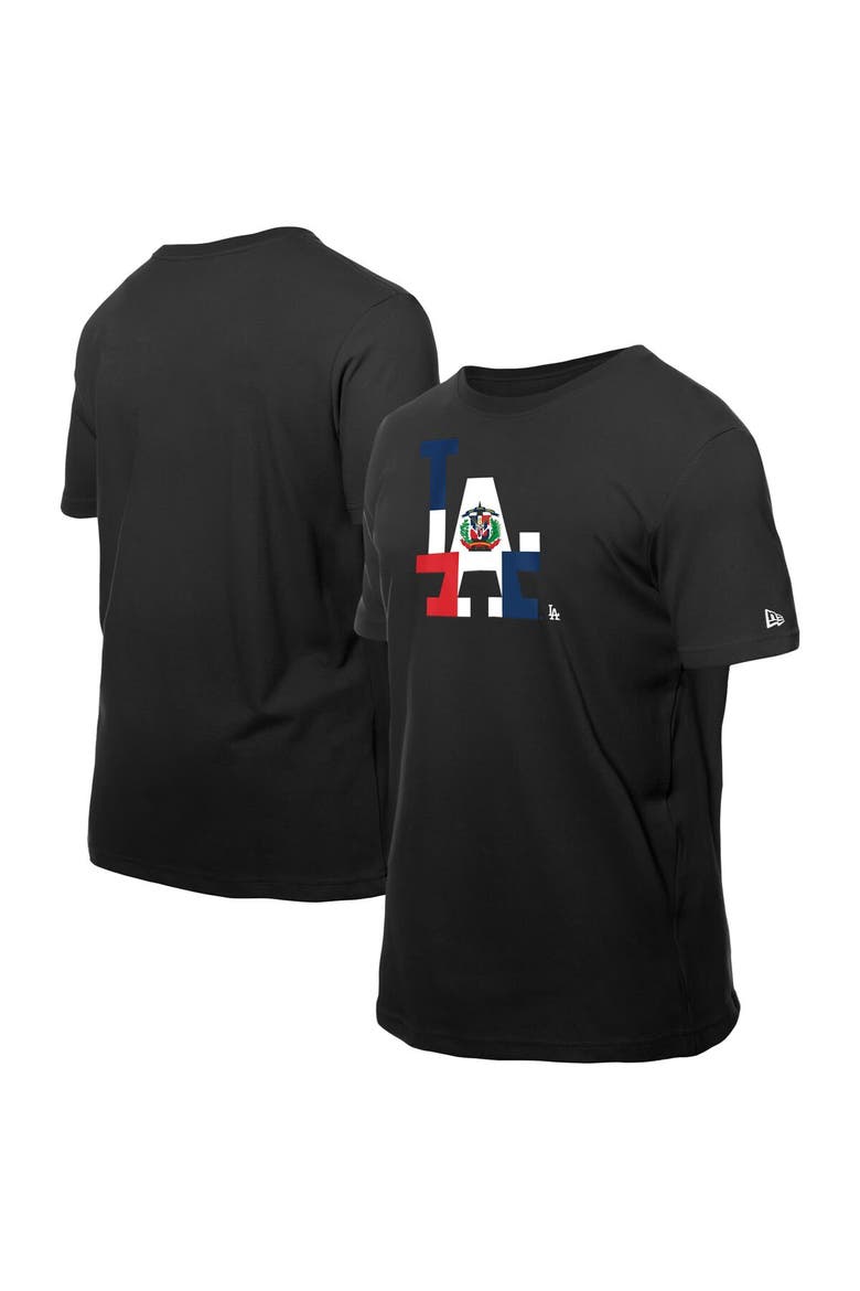 Men's New Era Black Los Angeles Dodgers Dominican Republic Flag Logo T-Shirt, Alternate, color, Black