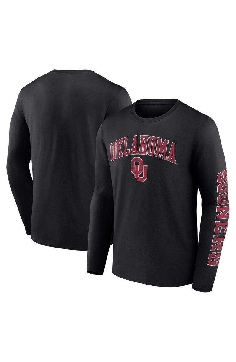 FANATICS Men's Fanatics Branded Black Oklahoma Sooners Distressed Arch Over Logo Long Sleeve T-Shirt, Main, color, Black