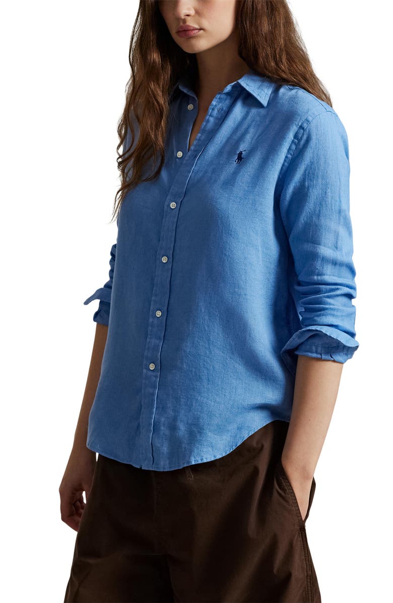 Polo Ralph Lauren Classic Fit Linen Button-Up Shirt, Main, color, Blue