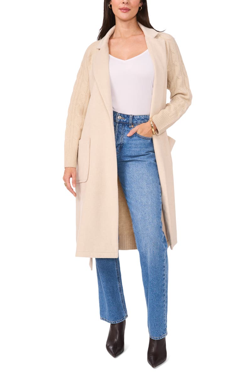 Vince Camuto Mixed Media Tie Waist Cardigan, Alternate, color,