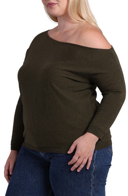 Shop Minnie Rose One-shoulder Cotton & Cashmere Sweater In Army