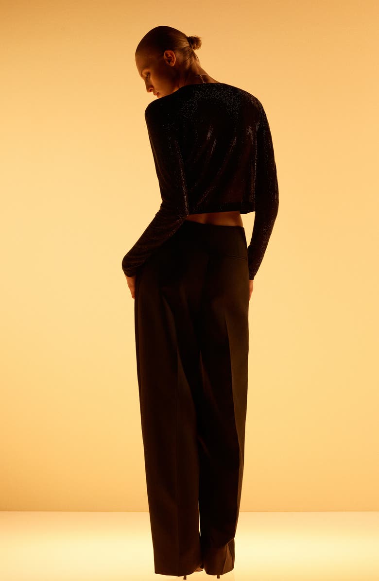 MANGO x Kaia Gerber Crystal Embellished Long Sleeve Crop Top, Alternate, color,