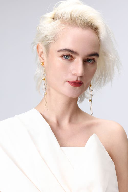 Classicharms Frostlily Azeztulite Crystal And Bead Drop Earrings In Gold