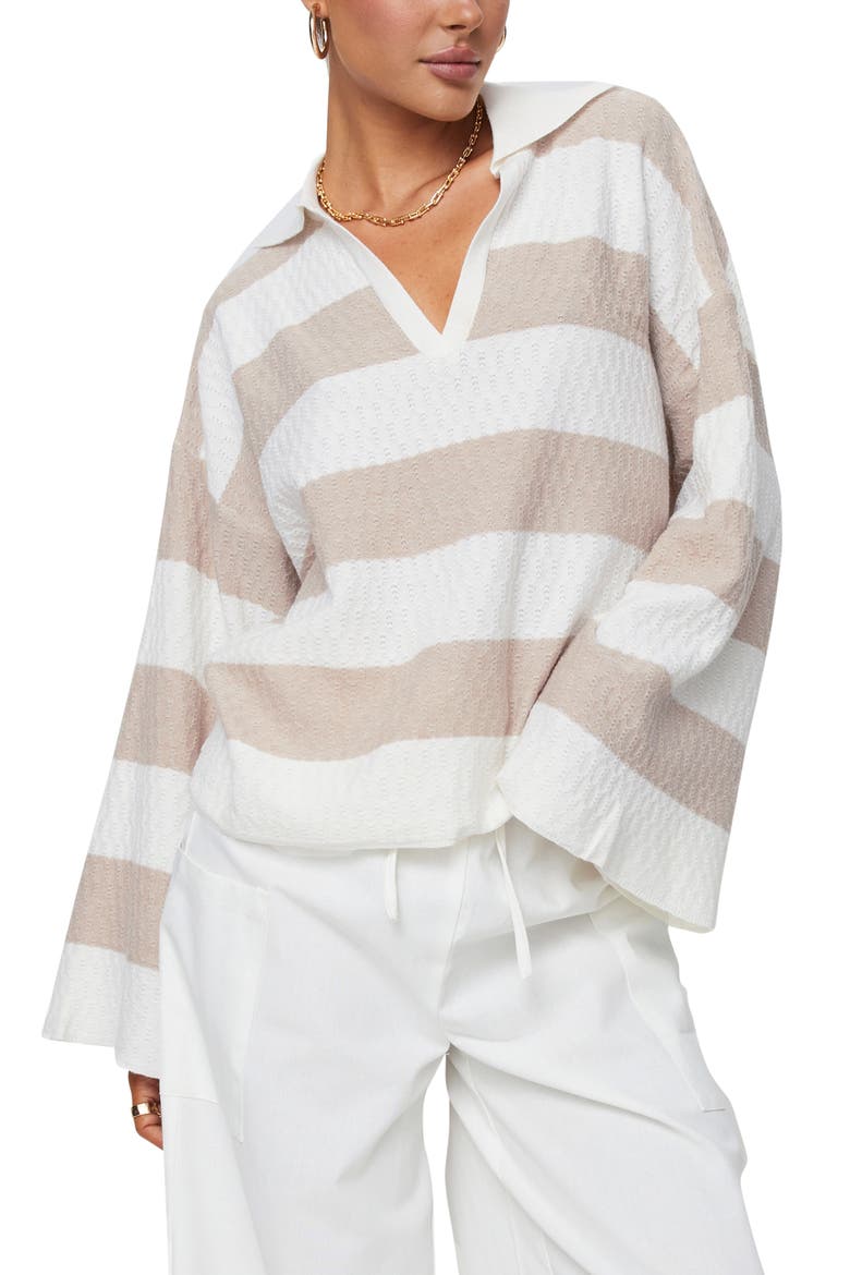 Rick Oversize Stripe Collar Sweater, Main, color, WHITE/ BEIGE