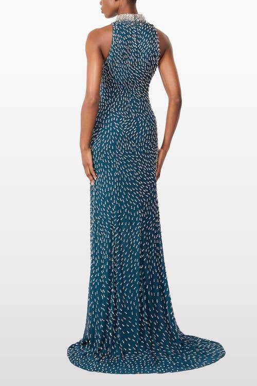 Jenny Packham Sisley High-neck Embellished Maxi Dress In Blue