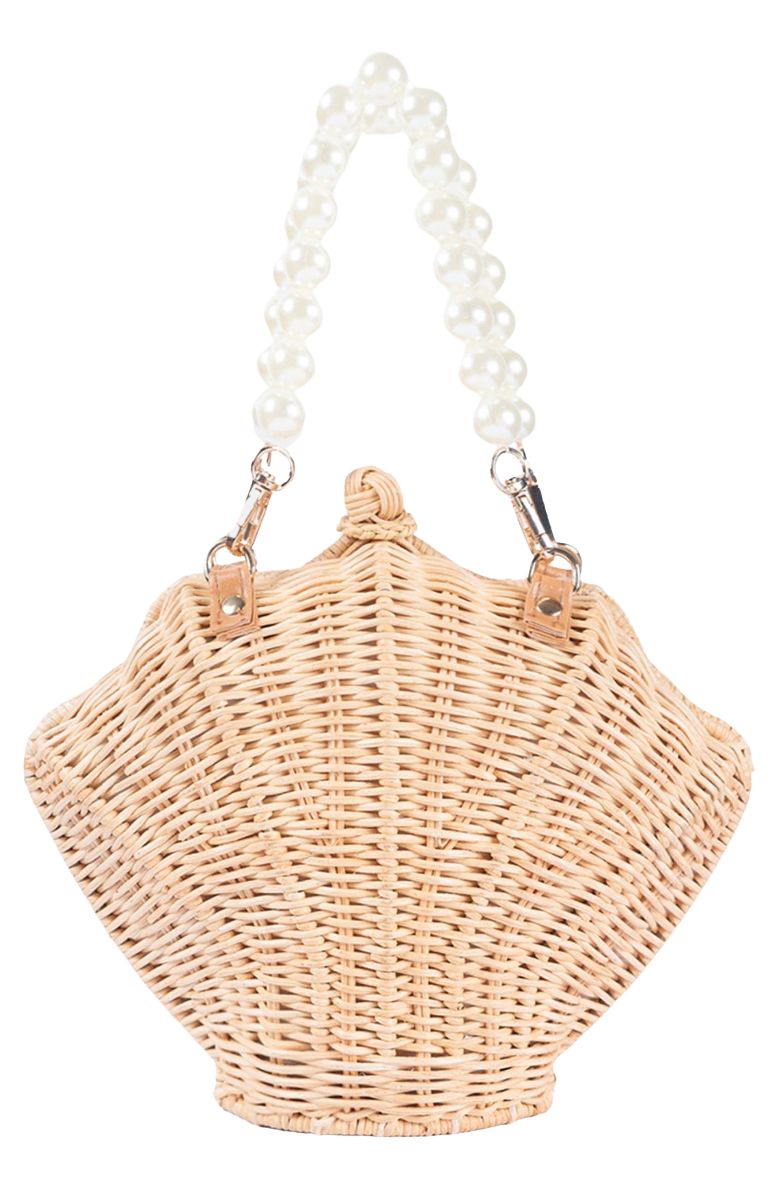 Jelavu Rattan Shell Faux Pearl Top Handle Bag