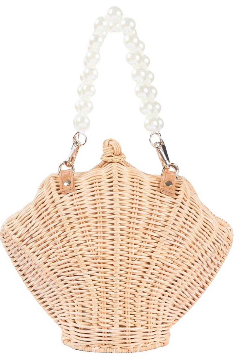 Jelavu Rattan Shell Faux Pearl Top Handle Bag, Main, color, Light Natural