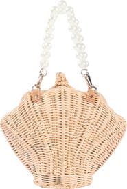 Jelavu Rattan Shell Faux Pearl Top Handle Bag