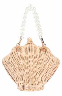 Jelavu Rattan Shell Faux Pearl Top Handle Bag